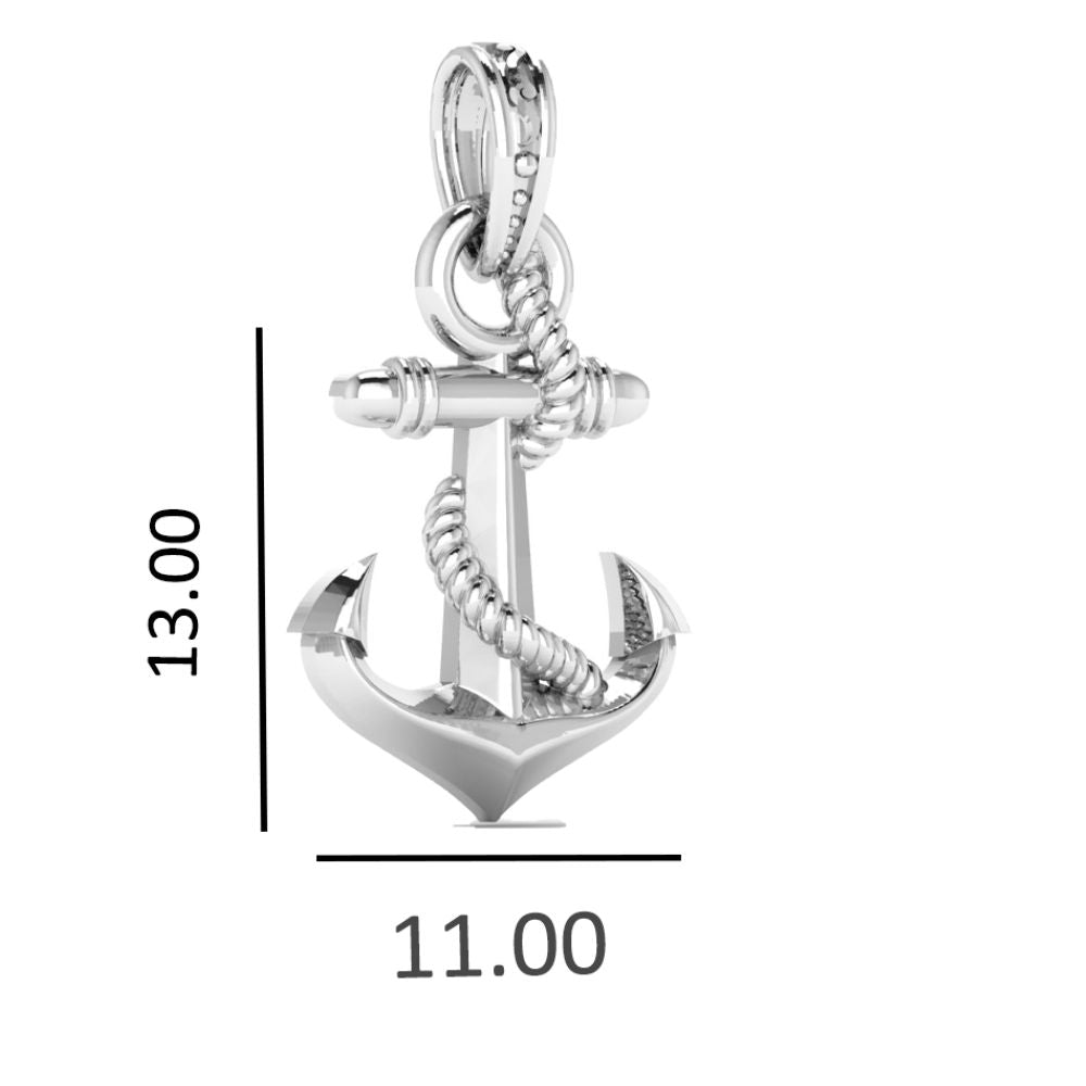 Silver Ship Anchor Chain Pendant (92.5% purity) by Ship Anchor Chain Pendant for Kids & Woman (Snake Chain: 15 Inches)