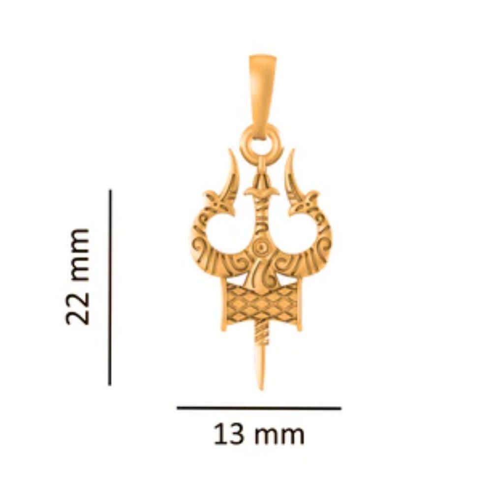 22KT Gold Plated Sterling Silver (92.5% Purity) Pure Silver Spiritual Shiva Trishul Chain Pendant (Locket with Box Chain-22 inches) for Men & Women