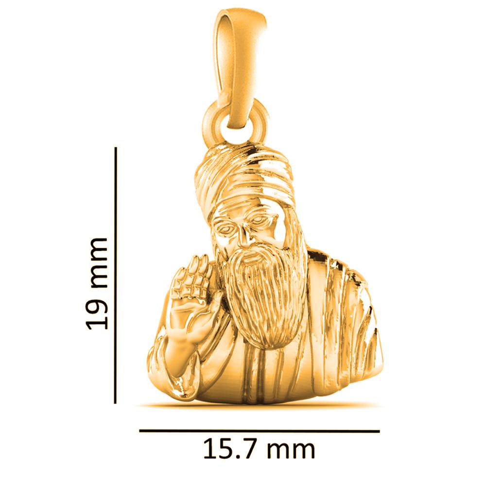 22KT Gold Plated Sterling Silver (92.5% Purity) Pure Silver Guru Nanak Chain Pendant (Locket with Ball Chain) for Men and women