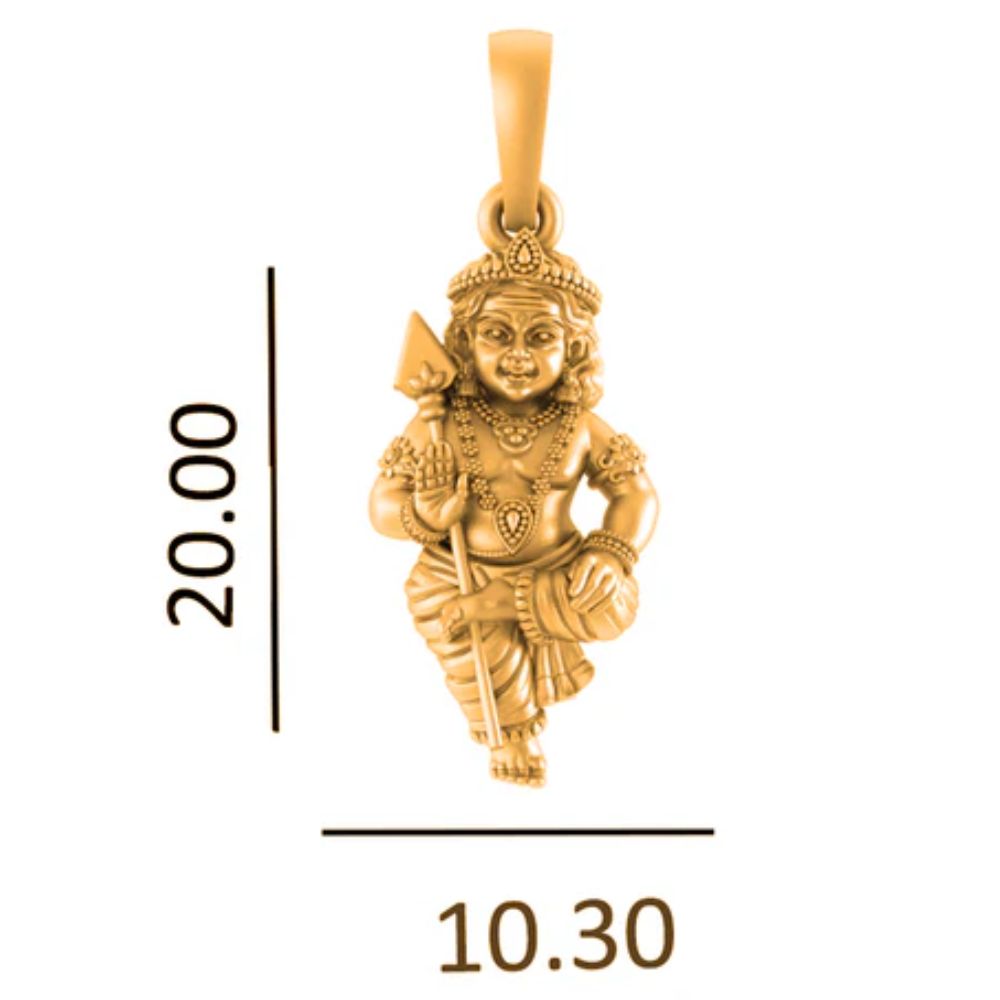 22KT Gold Plated Sterling Silver God Kartikeya Pure Silver 92.5% purity Chain with Murugan Pendant (Pendant with Box Chain-18 inches)