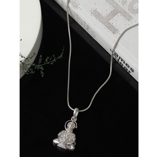 God Hanuman Chain Pendant (Pendant with Rope Chain- 22 inches) for Men & Women Pure Silver Lord bajrang bali Chain Locket for Good Health & Wealth