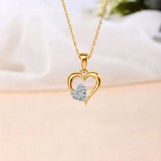 22CT Gold Plated Silver 92.5 Purity Heart Pendant with Anchor Chain 18 Inches for Women by Akshat Sapphire PSA0514_Gold