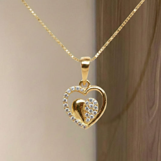 22CT Gold Plated Silver 92.5 Purity Heart Pendant with Box Chain 18 Inches for Women by Akshat Sapphire PSB0509_Gold