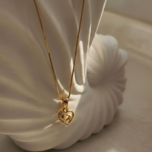 22CT Gold Plated Silver 92.5 Purity Heart Pendant with Box Chain 18 Inches for Women by Akshat Sapphire PSB0510_Gold