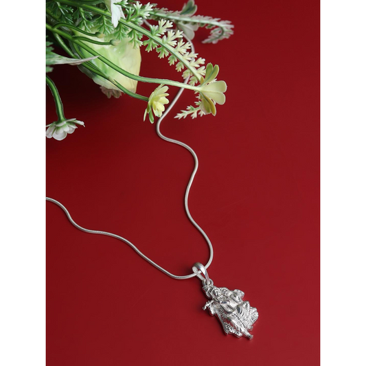 Sterling Silver (92.5% Purity) Pure Silver God Radha Krishna Chain Pendant (Locket with Rope Chain-22 inches) for Men & Women