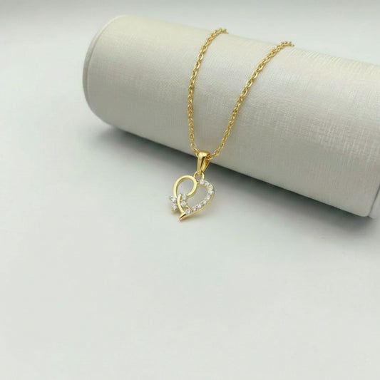 22CT Gold Plated Silver 92.5 Purity Heart Pendant with Anchor Chain 18 Inches for Women by Akshat Sapphire PSA0507_Gold
