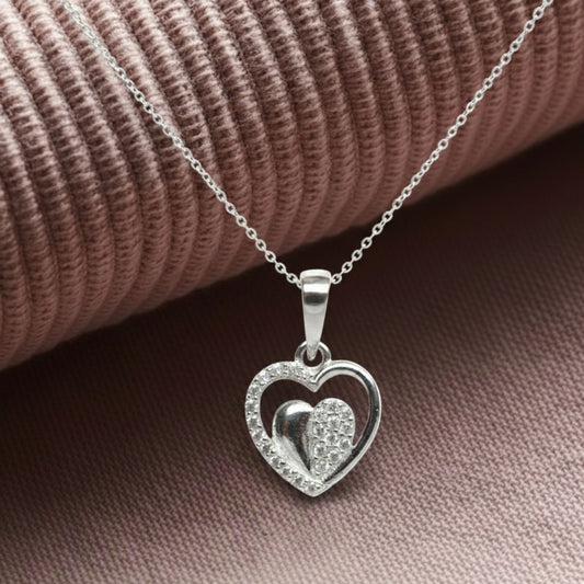 Sterling Silver Heart Pendant with 18 Inches Anchor Chain for Women by Akshat Sapphire 92.5 Silver PSA0509