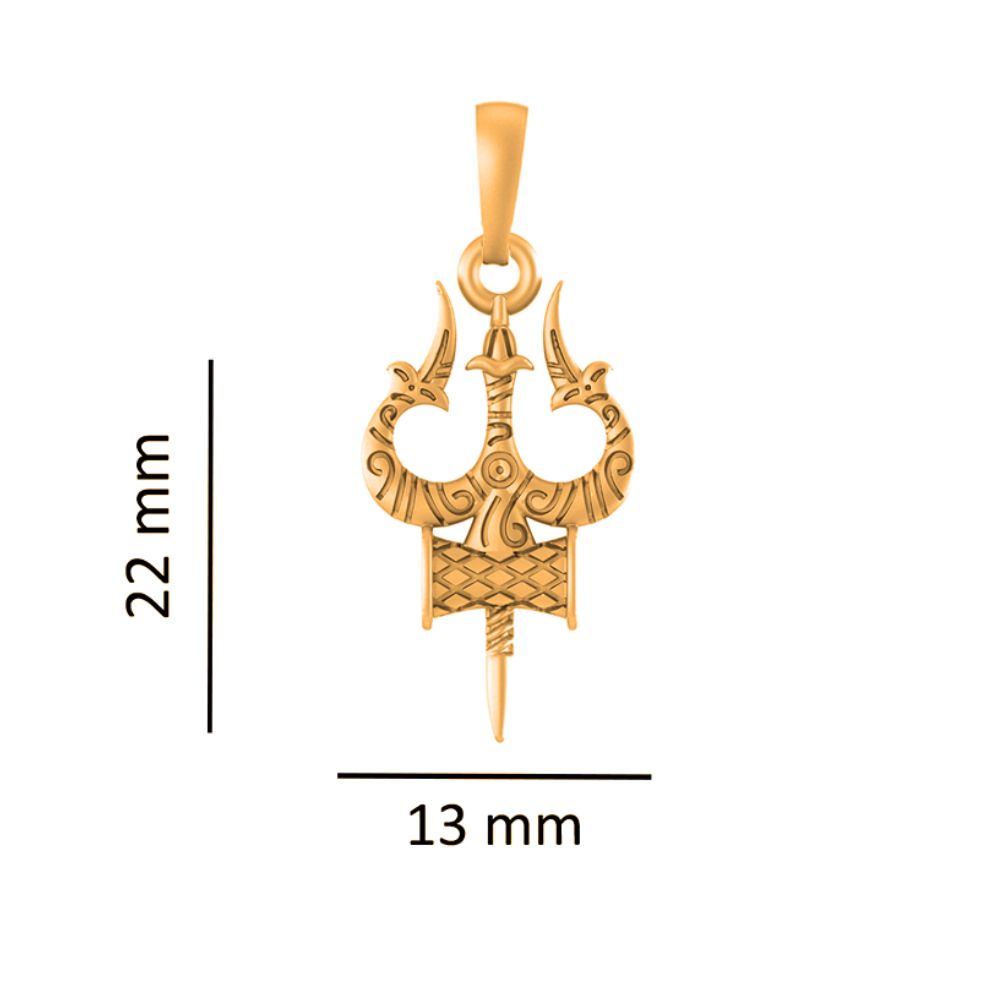 22 CT Gold Plated Silver (92.5% purity) Spiritual Shiva Trishul Pendant for Men and Women