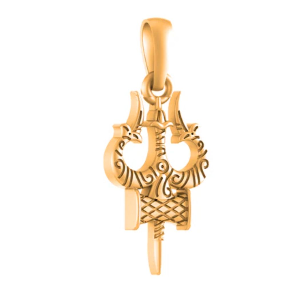 22 CT Gold Plated Silver (92.5% purity) Spiritual Shiva Trishul Pendant for Men and Women