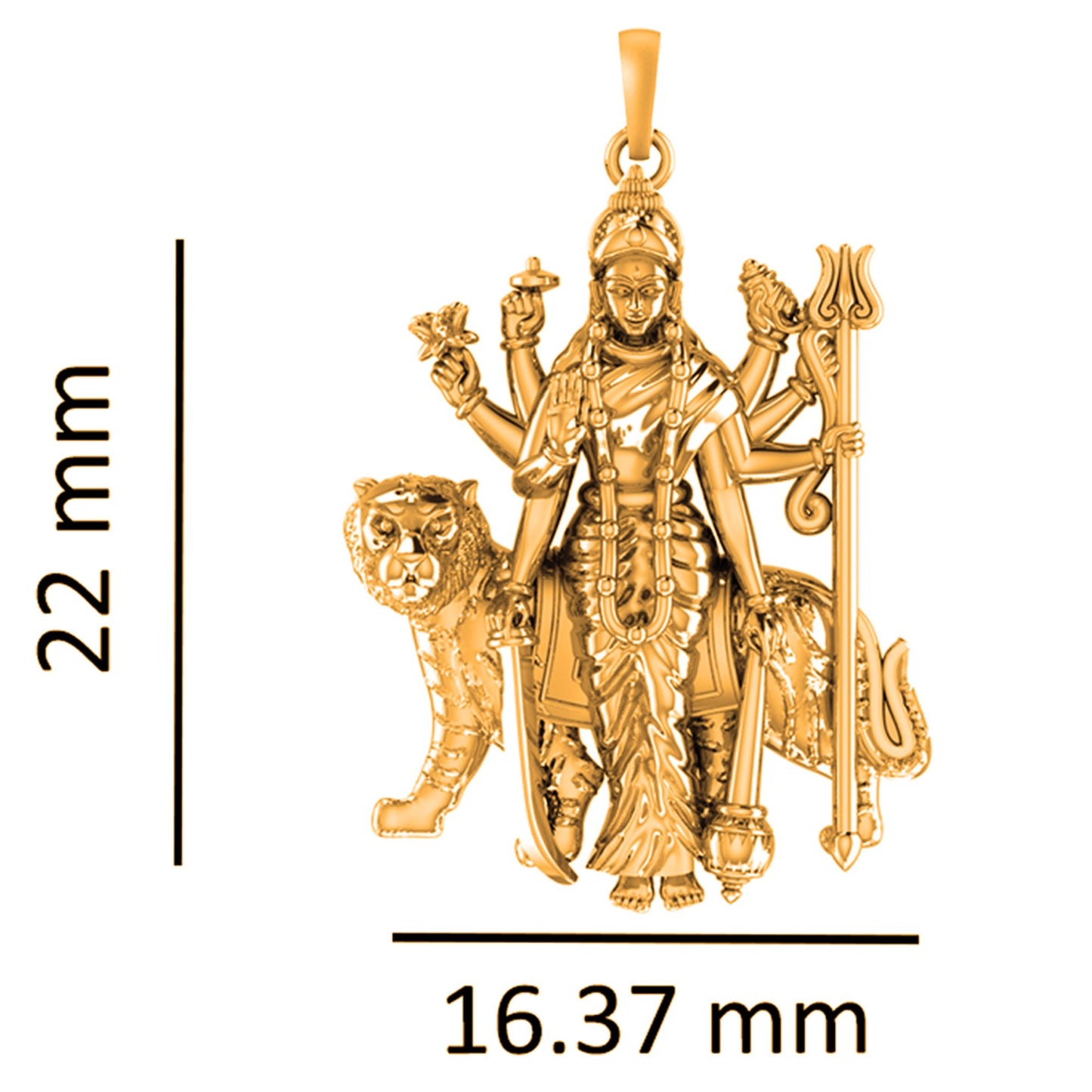 22 CT Gold Plated Silver (92.5% purity) Goddess Durga maa Pendant for Men and Women