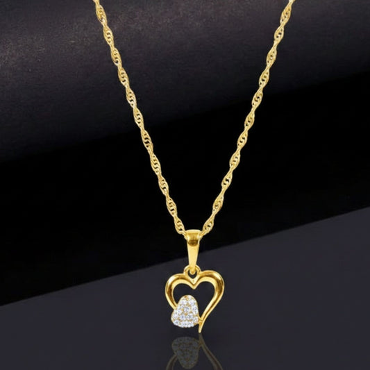 22CT Gold Plated Silver 92.5 Purity Heart Pendant with Rope Chain 18 Inches for Women by Akshat Sapphire PSR0514_Gold