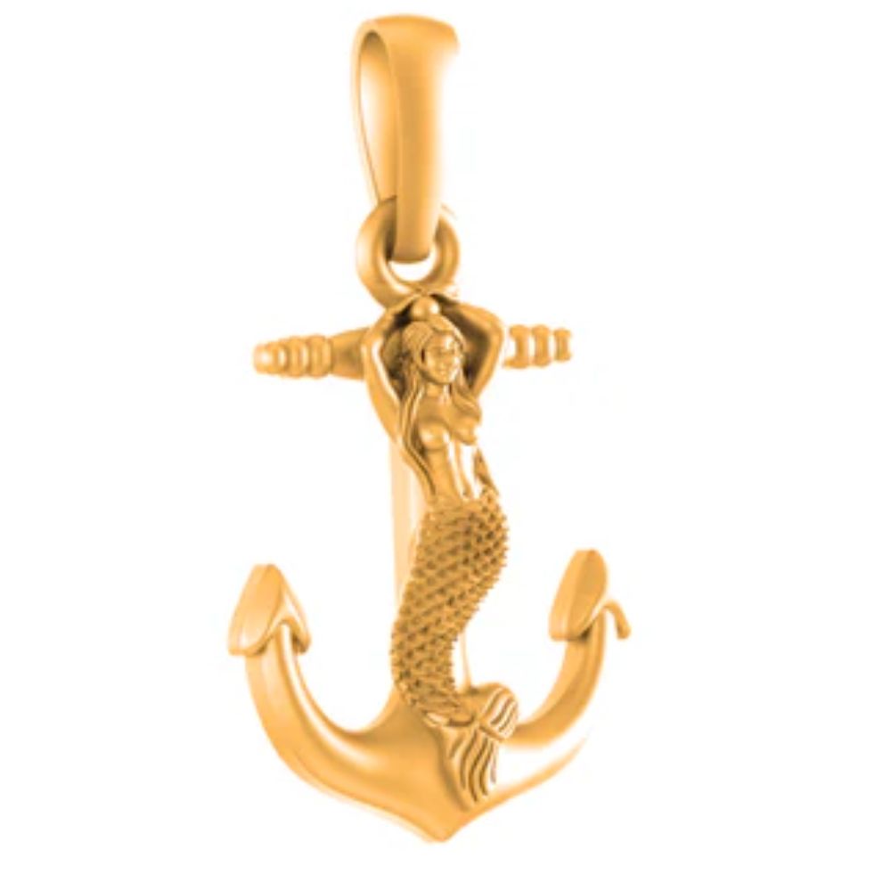 22 CT Gold Plated Silver (92.5% purity) Ship Anchor Pendant for Men and Women