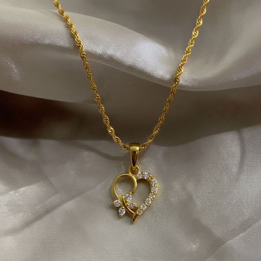 22CT Gold Plated Silver 92.5 Purity Heart Pendant with Rope Chain 18 Inches for Women by Akshat Sapphire PSR0507_Gold