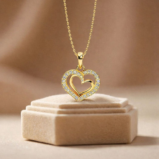 22CT Gold Plated Silver 92.5 Purity Heart Pendant with Anchor Chain 18 Inches for Women by Akshat Sapphire PSA0506_Gold