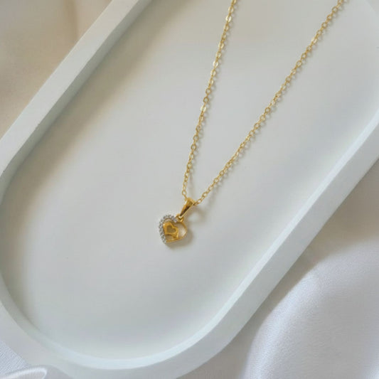 22CT Gold Plated Silver 92.5 Purity Heart Pendant with Anchor Chain 18 Inches for Women by Akshat Sapphire PSA0510_Gold