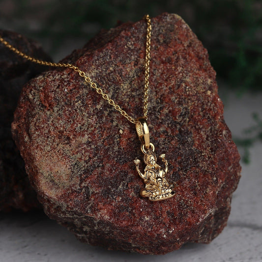 22CT Gold Plated Sterling Silver 92.5% Purity Goddess Laxmi Maa Pendant with Ball Chain 18 inches for Women by Akshat Sapphire PSBl7110_Gold