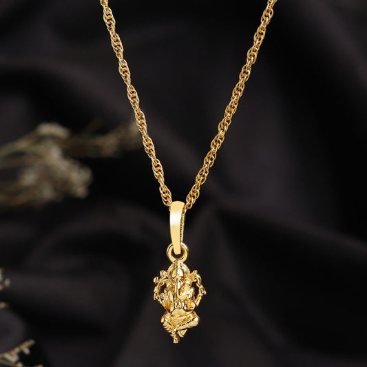 22KT Gold Plated Sterling Silver (92.5% Purity) Pure Silver God Ganesha Chain Pendant (Locket with Anchor Chain-18 inches) for Women