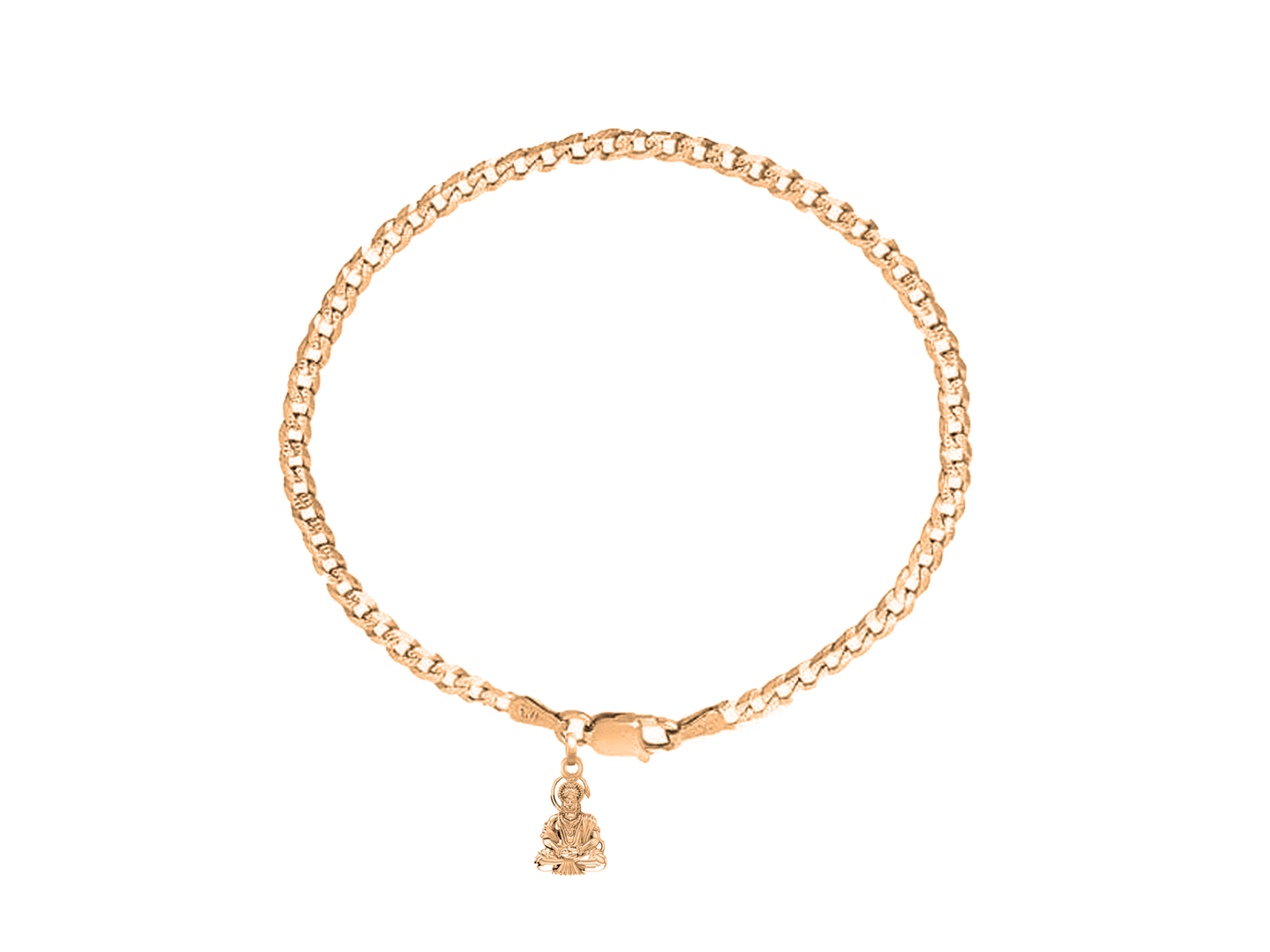 22KT gold plated 92.5% pure Sterling Silver Curb Designer Bracelet with Charm Hanuman/Bajrang Bali for Men & Boys