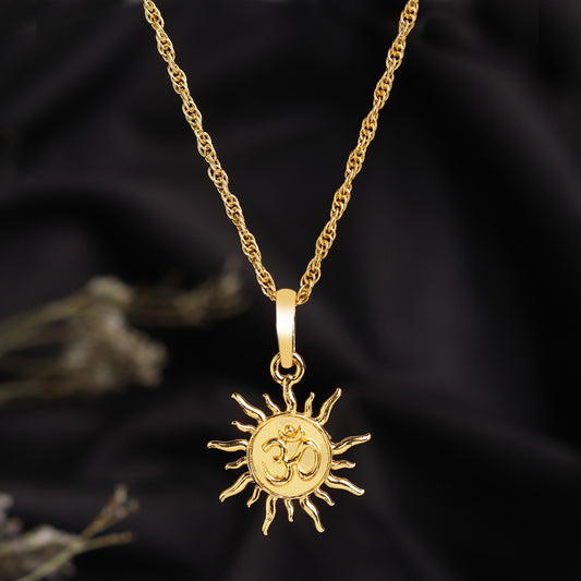 22KT Gold Plated Sterling Silver (92.5% Purity) Pure Silver Spiritual Sun Chain Pendant (Locket with Anchor Chain-22 inches) for Men & Women
