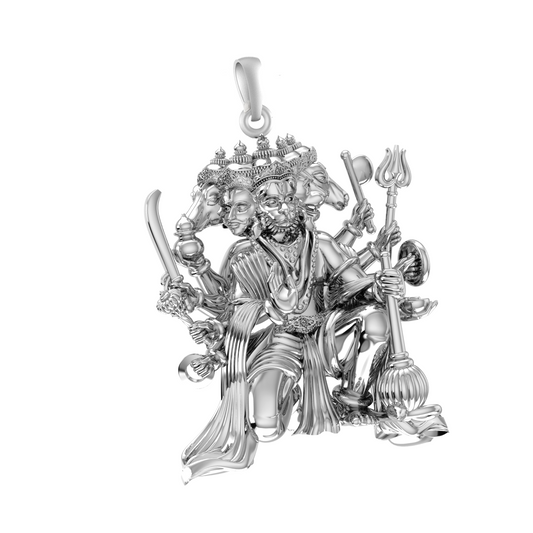 Akshat Sapphire 92.5% Pure Sterling Silver God Panchmukhi Hanuman (Big Size) Pendant for Men & Women