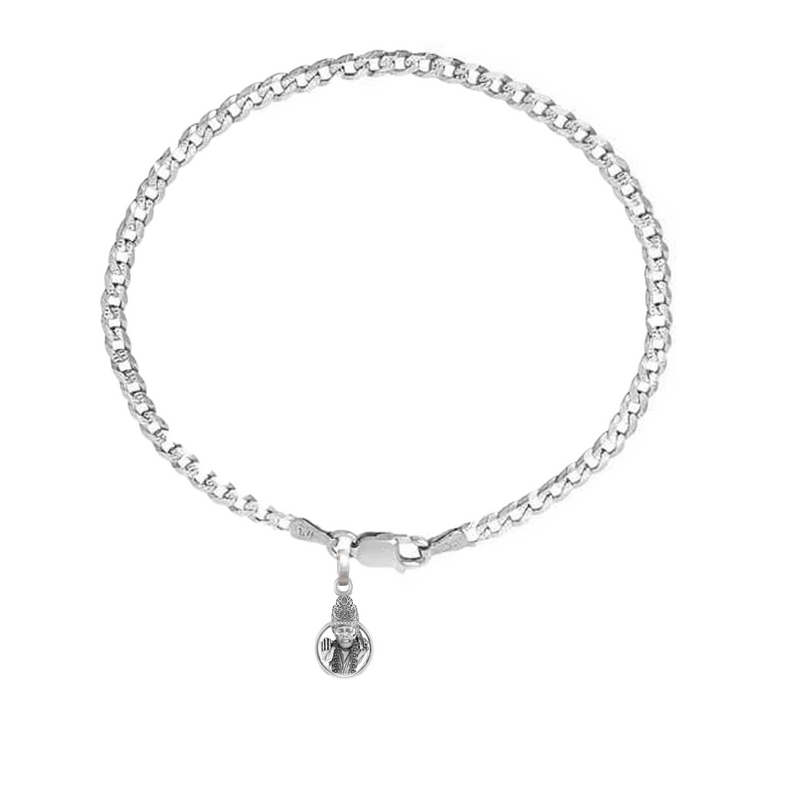 pure Sterling Silver Curb Designer Bracelet with Charm Sai