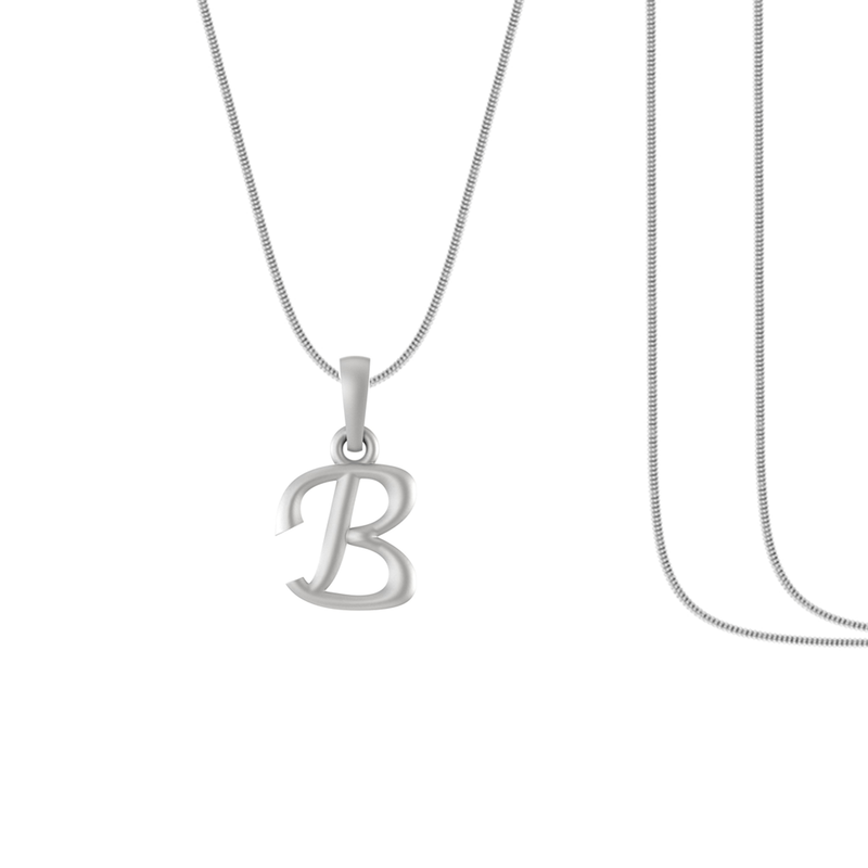 Alphabet Silver Chain Pendant (92.5% purity) for kids by (Snake Chain: 15 Inches)