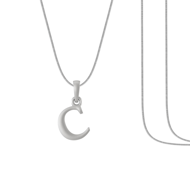 Alphabet Silver Chain Pendant (92.5% purity) for kids upto 4 years by (Snake Chain: 12 Inches)