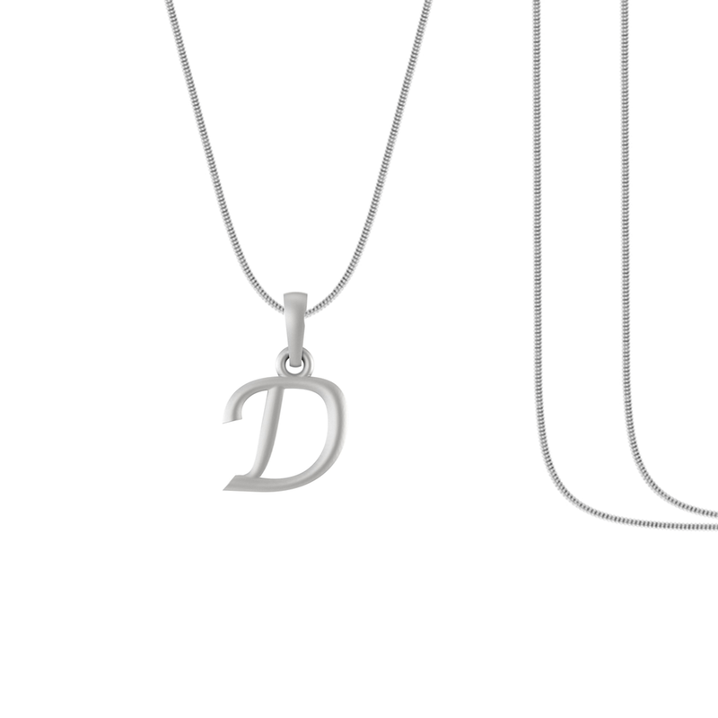 Alphabet Silver Chain Pendant (92.5% purity) for kids upto 4 years by (Snake Chain: 12 Inches)