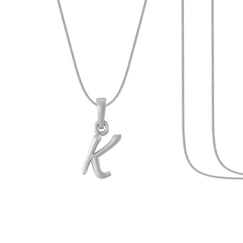 Alphabet Silver Chain Pendant (92.5% purity) for kids upto 4 years by (Snake Chain: 12 Inches)