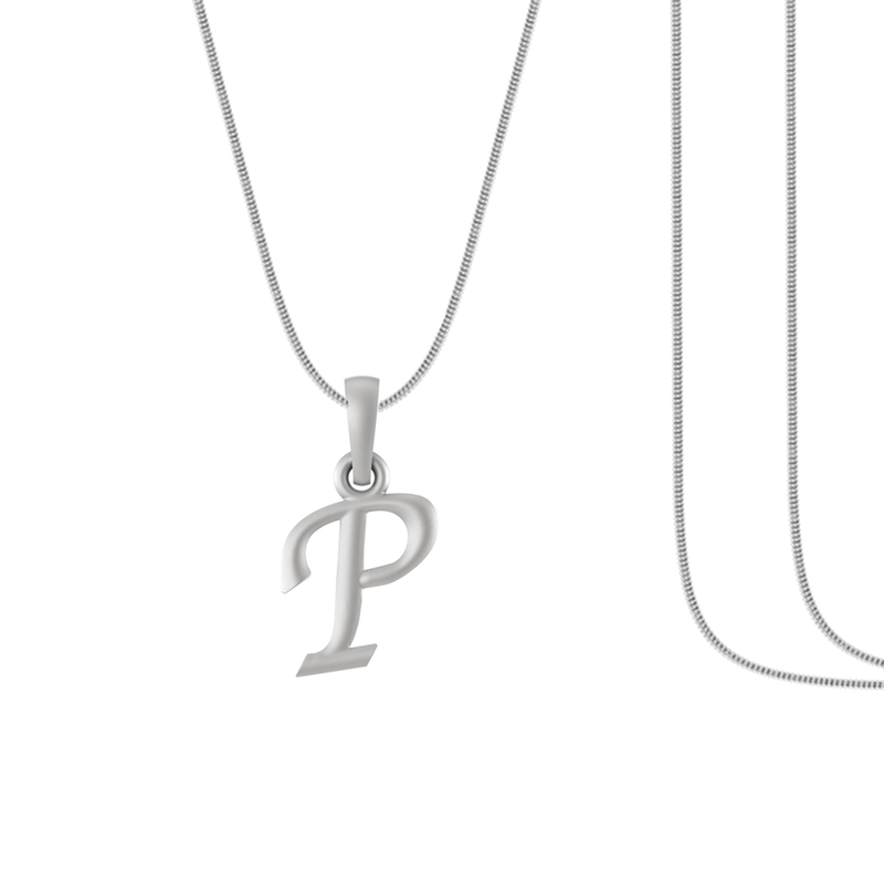 Alphabet Silver Chain Pendant (92.5% purity) for kids upto 4 years by (Snake Chain: 12 Inches)