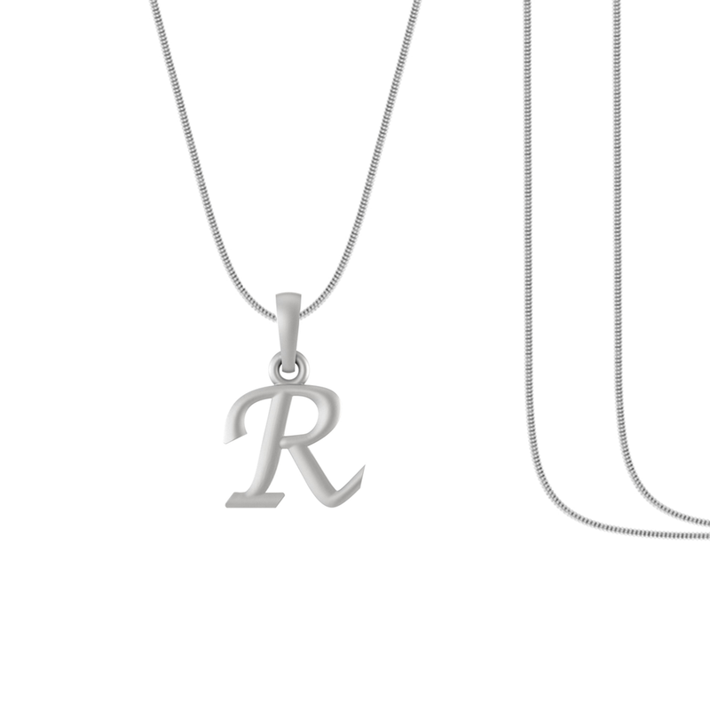 Alphabet Silver Chain Pendant (92.5% purity) for kids upto 4 years by (Snake Chain: 12 Inches)