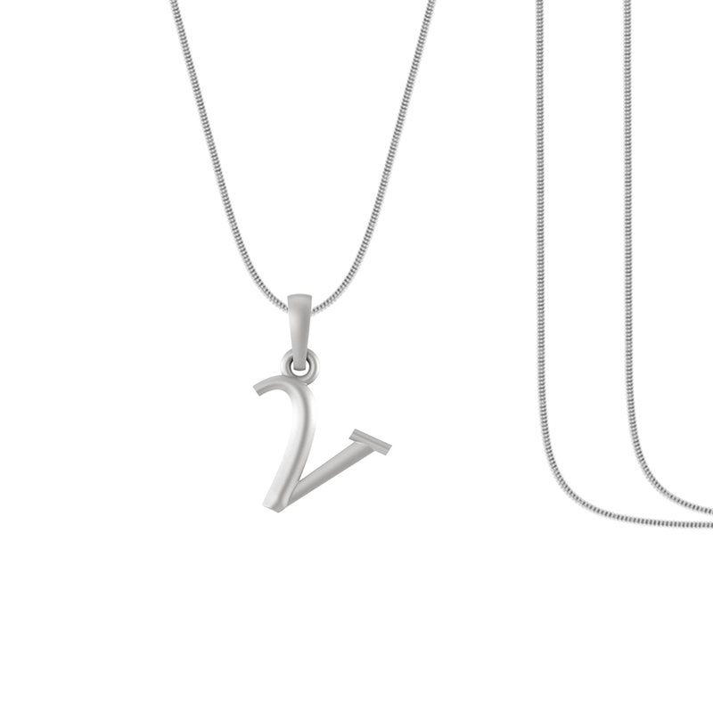 Alphabet Silver Chain Pendant (92.5% purity) for kids upto 4 years by (Snake Chain: 12 Inches)