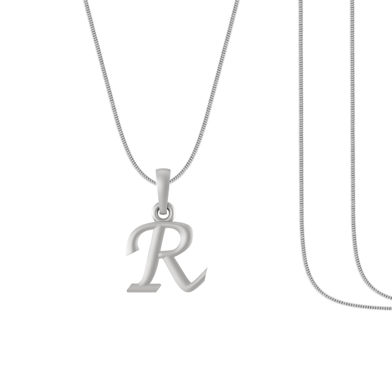 Alphabet Silver Chain Pendant (92.5% purity) for kids by (Snake Chain: 15 Inches)