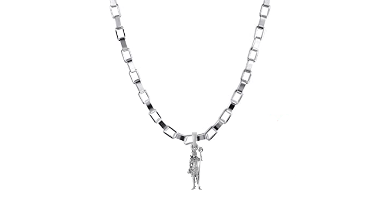 God Shiva Pure Silver 92.5% purity Chain pendant by Shiva Pendant (Pendant with Box Chain-22 inches)