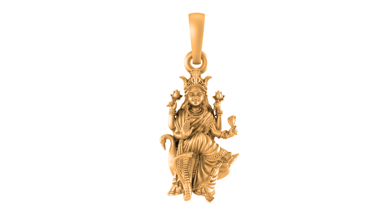22 CT Gold Plated Silver (92.5% purity) Goddess Mansa Devi Pendant (Big Size) for Men and Women