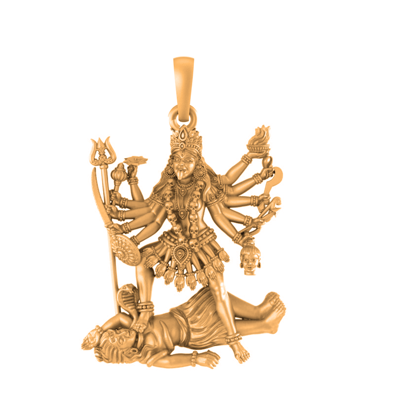 22 CT Gold Plated Silver (92.5% purity) Goddess Kali Maa Pendant (Big Size) for Men and Women