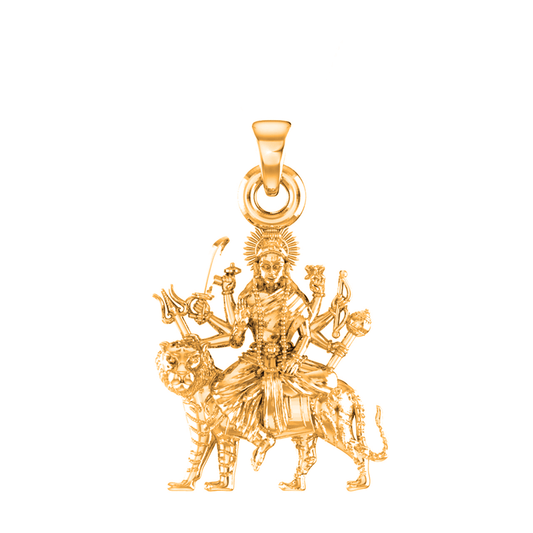 22CT Gold Plated Silver 92.5 Purity Goddess Durga Maa Pendant by Akshat Sapphire-PM7185_Gold