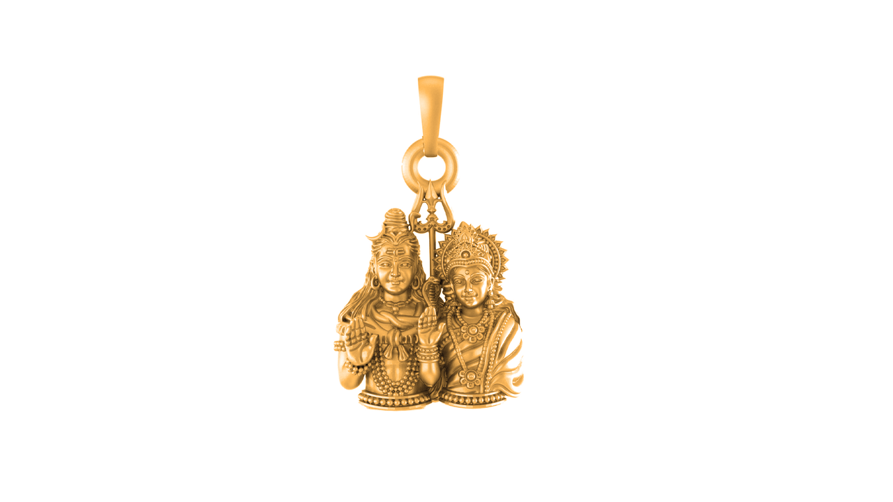 22 CT Gold Plated Silver (92.5% purity) God Shiv Parvati Pendant for Men and Women