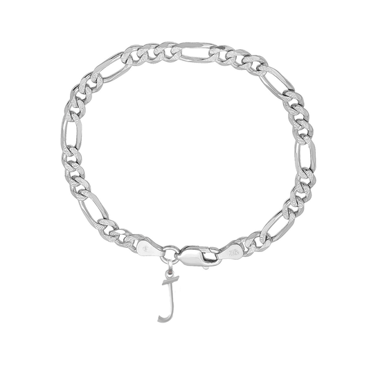 Akshat Sapphire 92.5% pure Sterling Silver Figaro Designer Bracelet with J Alphabet for Men