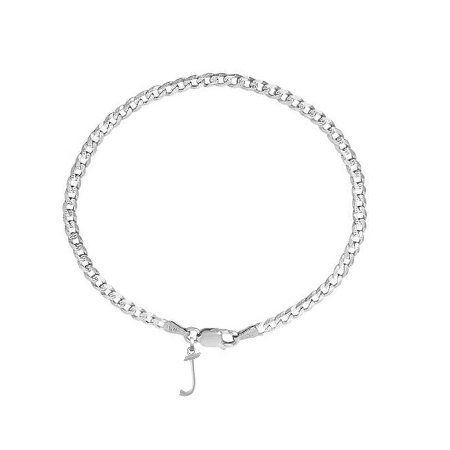 Akshat Sapphire 92.5% pure Sterling Silver Curb Designer Bracelet with J Alphabet for Men