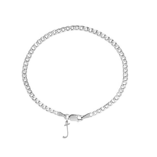 Akshat Sapphire 92.5% pure Sterling Silver Curb Designer Bracelet with J Alphabet for Men
