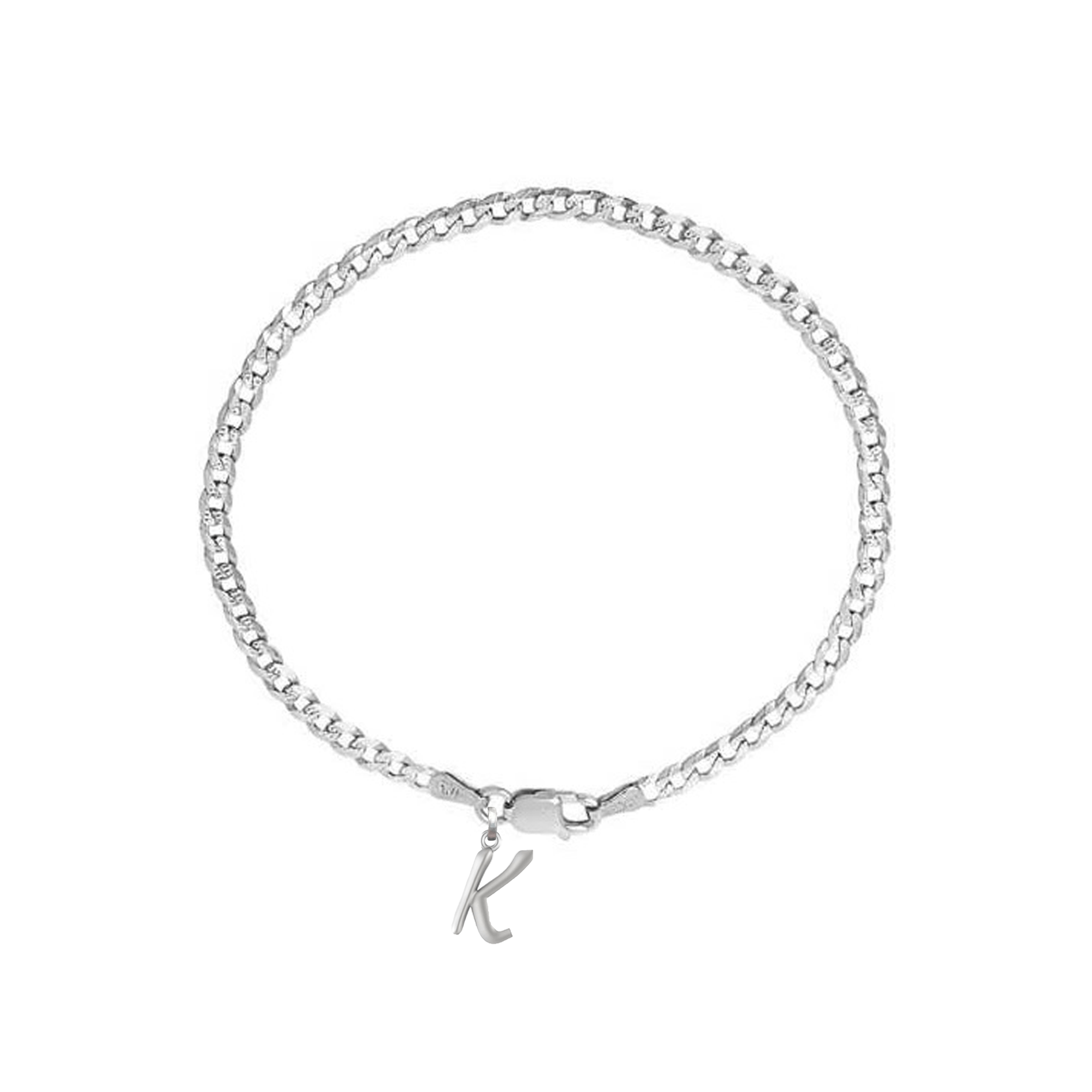 Akshat Sapphire 92.5% pure Sterling Silver Curb Designer Bracelet with K Alphabet for Men