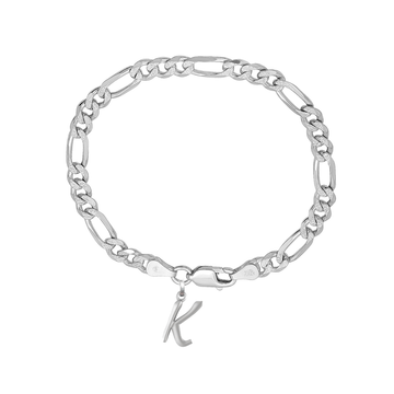 Akshat Sapphire 92.5% pure Sterling Silver Figaro Designer Bracelet with K Alphabet for Men
