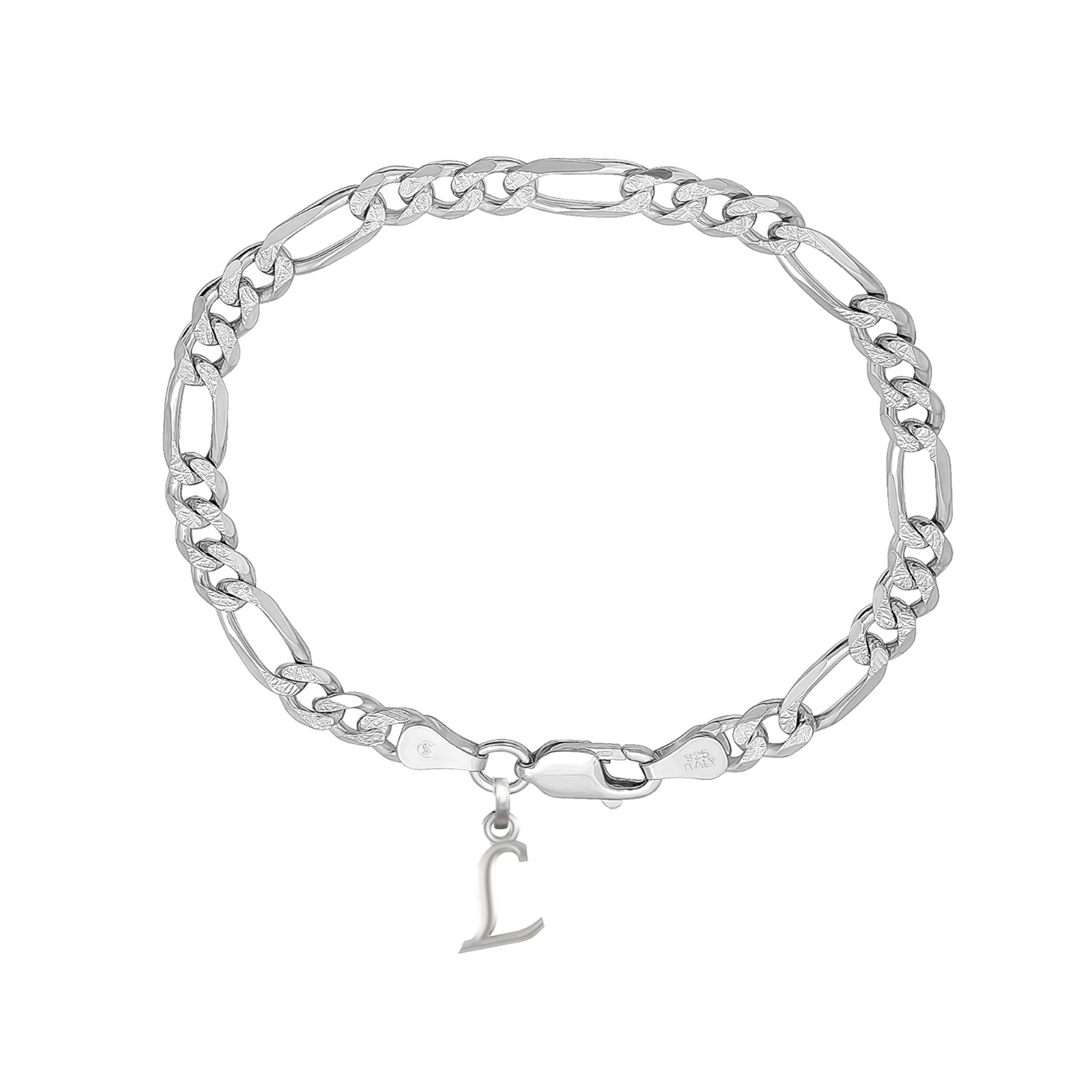 Akshat Sapphire 92.5% pure Sterling Silver Figaro Designer Bracelet with L Alphabet for Men