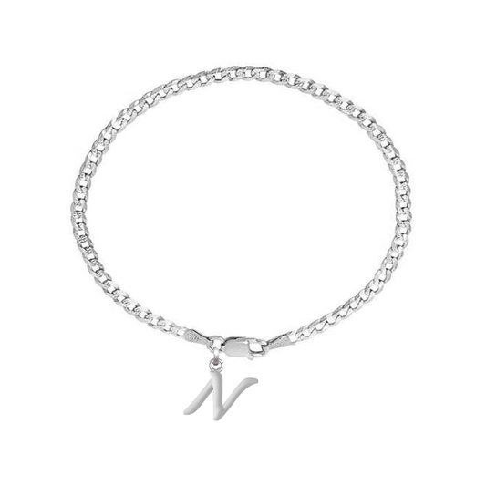 Akshat Sapphire 92.5% pure Sterling Silver Curb Designer Bracelet with N Alphabet for Men