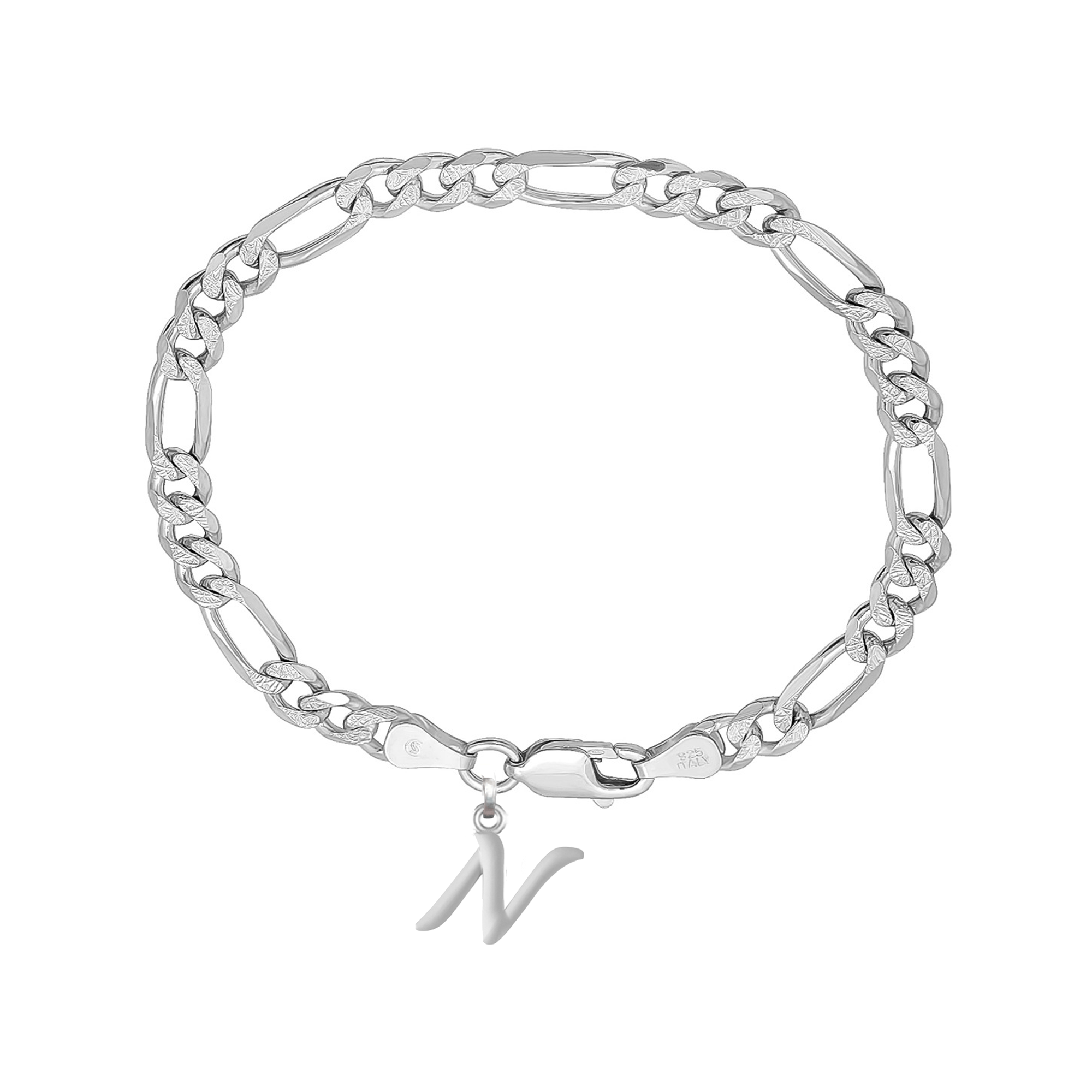 Akshat Sapphire 92.5% pure Sterling Silver Figaro Designer Bracelet with N Alphabet for Men