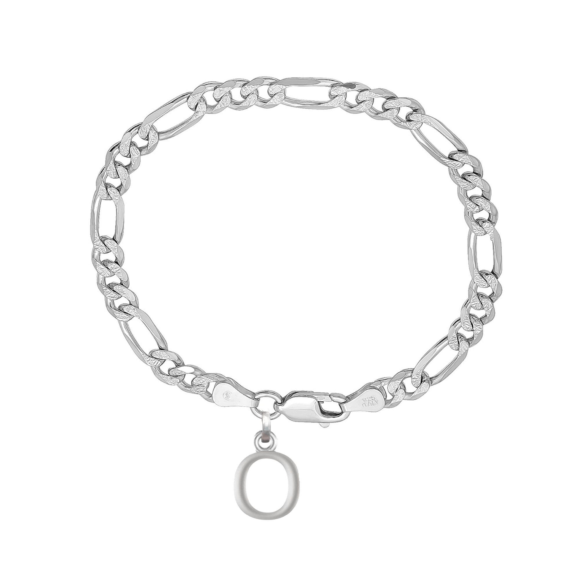 Akshat Sapphire 92.5% pure Sterling Silver Figaro Designer Bracelet with O Alphabet for Men