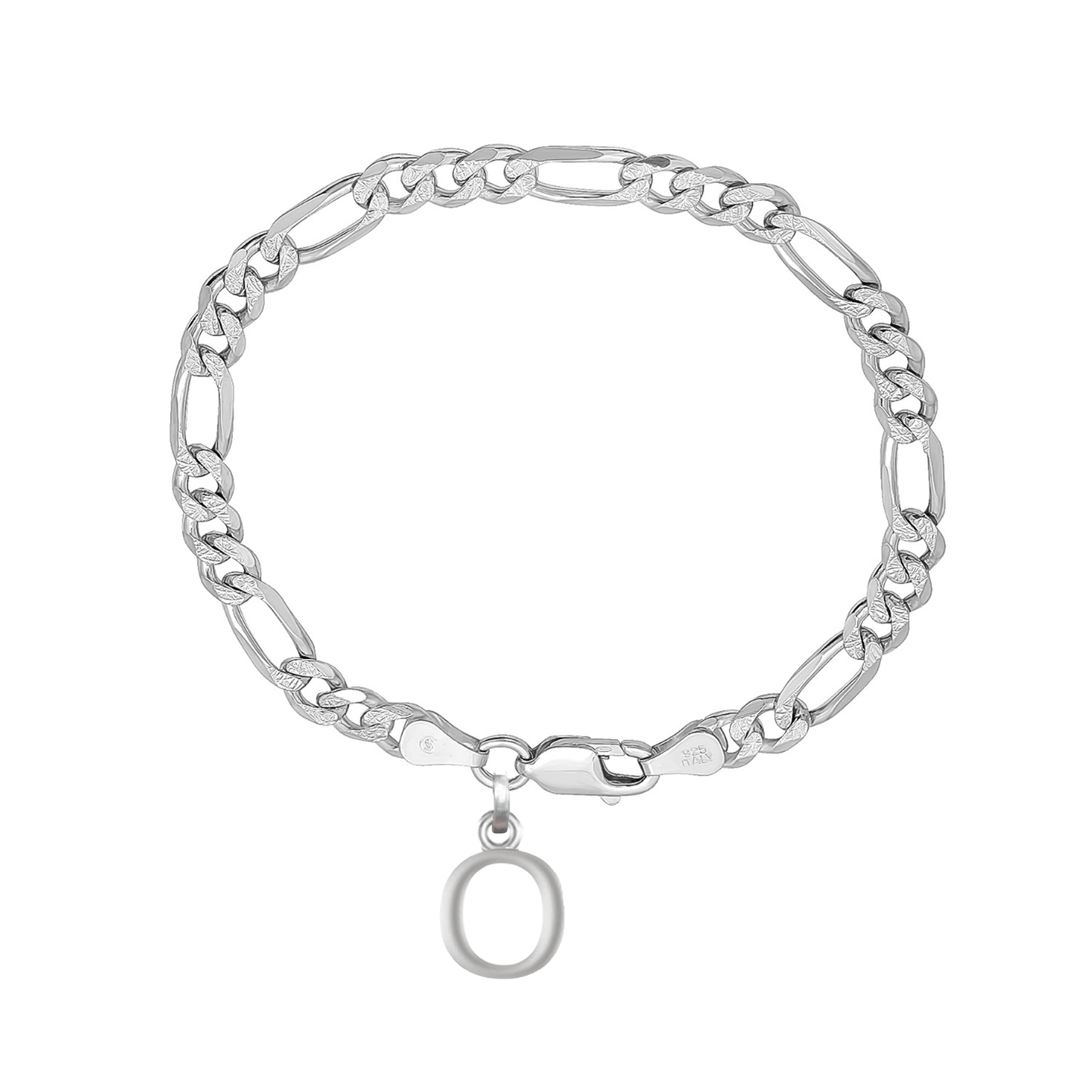 Akshat Sapphire 92.5% pure Sterling Silver Figaro Designer Bracelet with O Alphabet for Men