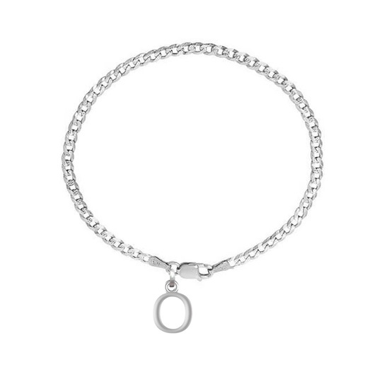Akshat Sapphire 92.5% pure Sterling Silver Curb Designer Bracelet with O Alphabet for Men