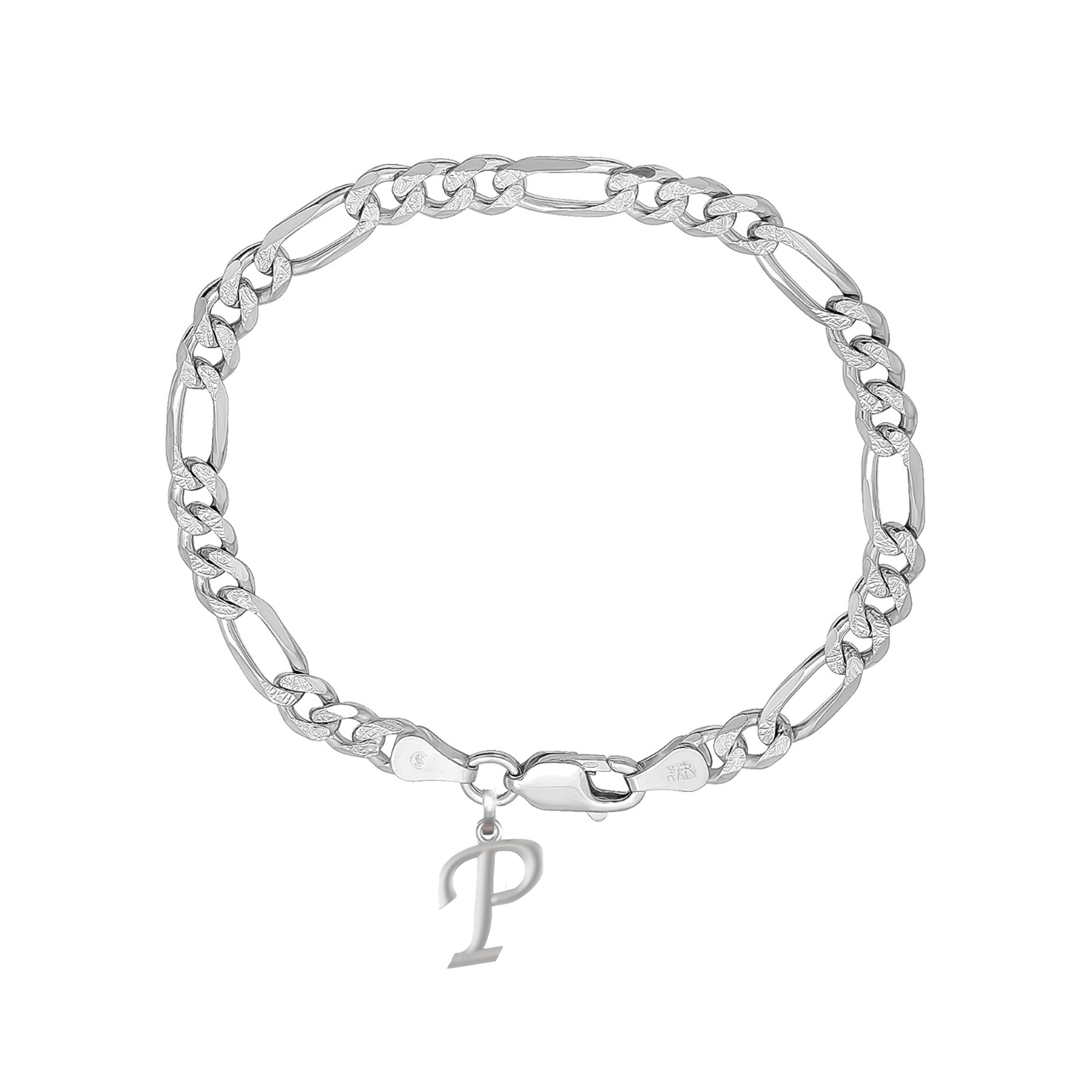 Akshat Sapphire 92.5% pure Sterling Silver Figaro Designer Bracelet with P Alphabet for Men